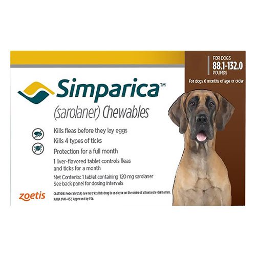 Simparica Chewable Tablet for Dogs 88.1 - 132 lbs (Red)
